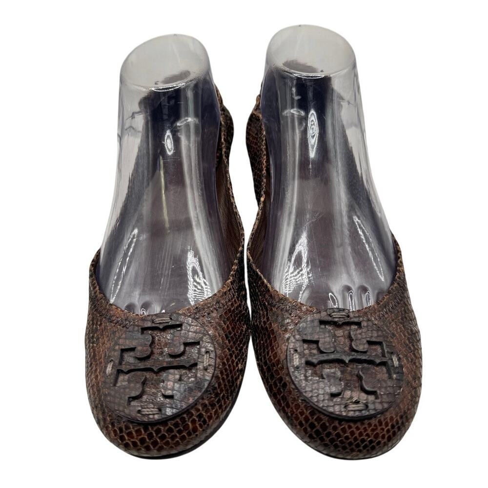 Tory Burch Reva Ballet Flats Brown Snakeskin Size 8